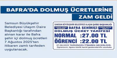 Bafra’da Dolmuş Ücretlerine Zam Geldi