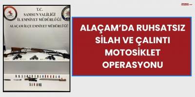 Alaçam’da Ruhsatsız Silah ve Çalıntı Motosiklet Operasyonu