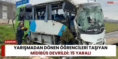 Yarışmadan Dönen Öğrencileri Taşıyan Midibüs Devrildi: 15 Yaralı
