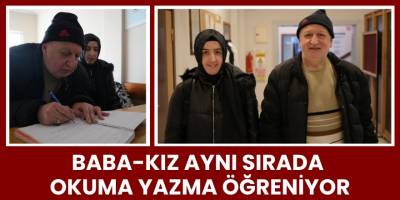 Baba-Kız Aynı Sırada Okuma Yazma Öğreniyor