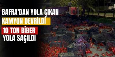 Bafra’dan Yola Çıkan Kamyon Devrildi 10 Ton Biber Yola Saçıldı