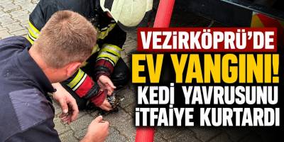 Vezirköprü’de Ev Yangını  Kedi Yavrusunu İtfaiye Kurtardı