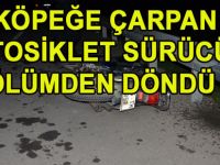 KÖPEĞE ÇARPAN MOTOSİKLET SÜRÜCÜSÜ ÖLÜMDEN DÖNDÜ