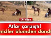 Atlar çarpıştı: Biniciler ölümden döndü!
