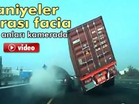 TIR otomobillerin üzerine devrildi