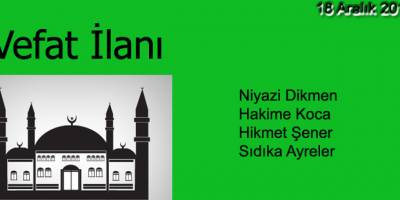 18 Aralık 2015 Bafra Vefat İlanı
