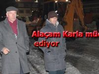 Alaçam Karla mücadele ediyor