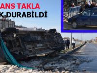 Bafra`da otomobilin çarptığı Ambulans devrildi