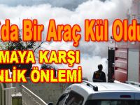 Bafra`da park halindeki araç yandı