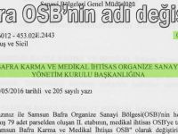 Bafra OSB'nin adı değişti