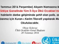 Ülkü ocaklarından Darbe şehitlerine Kuran tilaveti