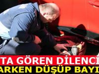 Zabıtayı karşısında gören dilenci, kaçarken düşüp bayıldı