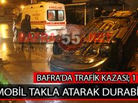 BAFRA’DA OTOMOBİL TAKLA ATARAK DURABİLDİ !!!