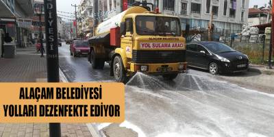 ALAÇAM BELEDİYESİ YOLLARI DEZENFEKTE EDİYOR