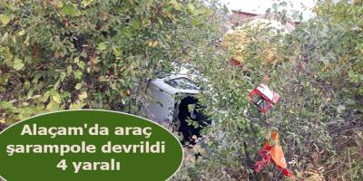 Alaçam'da araç şarampole devrildi 4 yaralı