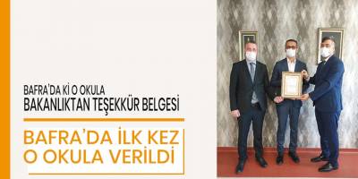 Bafra’da ki o okula teşekkür belgesi