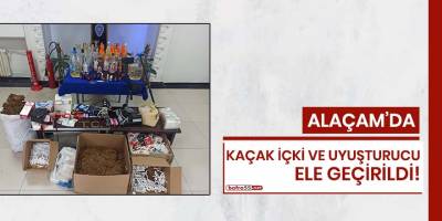Alaçam'da kaçak içki ve uyuşturucu ele geçirildi!