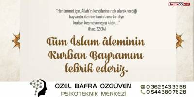 Özel Bafra Özgüven Psikoteknik Merkezi'nden Kurban Bayramı kutlaması