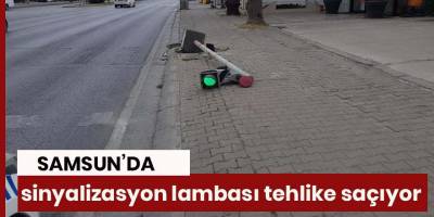 Devrilen sinyalizasyon lambası tehlike saçıyor