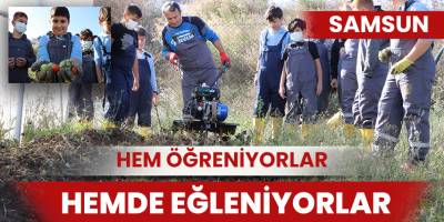 Okuldaki serada hem öğreniyor hem eğleniyorlar