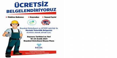 Boyabat Belediyesi’nden mesleki yeterlilik belgesi hizmeti