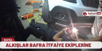 Araç motoruna sıkışan kediyi Bafra İtfaiye Ekipleri Kurtardı