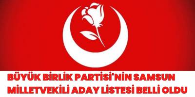 Büyük Birlik Partisi'nin Samsun Milletvekili Aday Listesi Belli Oldu