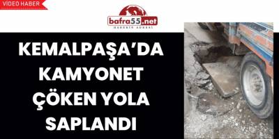 Kemalpaşa’da Kamyonet Çöken Yola Saplandı