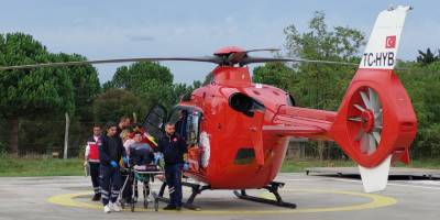Samsun'da kalp krizi geçiren vatandaş için ambulans helikopter havalandı