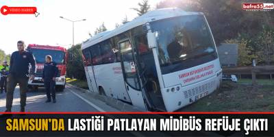 Samsun'da lastiği patlayan midibüs refüje çıktı