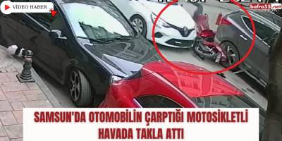 Samsun'da otomobilin çarptığı motosikletli havada takla attı