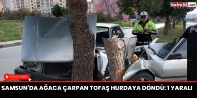 Samsun'da Ağaca çarpan Tofaş hurdaya döndü: 1 yaralı