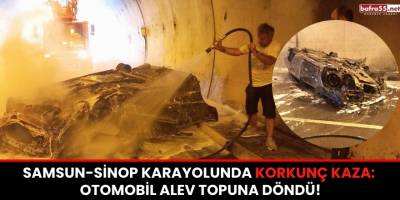 Samsun-Sinop Karayolunda Korkunç Kaza:  Otomobil Alev Topuna Döndü!