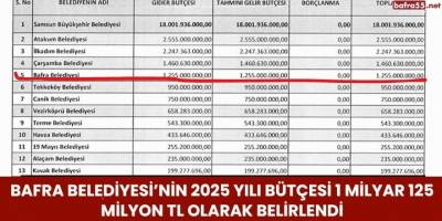 Bafra Belediyesi’nin 2025 Yılı Bütçesi 1 Milyar 125 Milyon TL Olarak Belirlendi