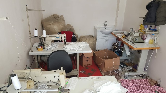 Bafra'da Kaçak Maske Üreten İş Yerine Baskın Yapıldı
