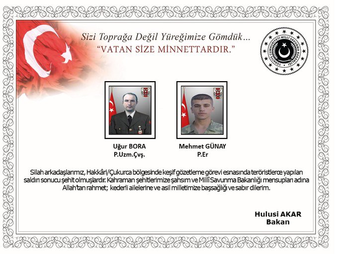 Hakkari'den Acı Haber! 2 Asker Şehit 1 Asker Yaralı